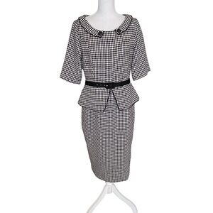 Collectif Houndstooth 60s Wiggle Dress (M)